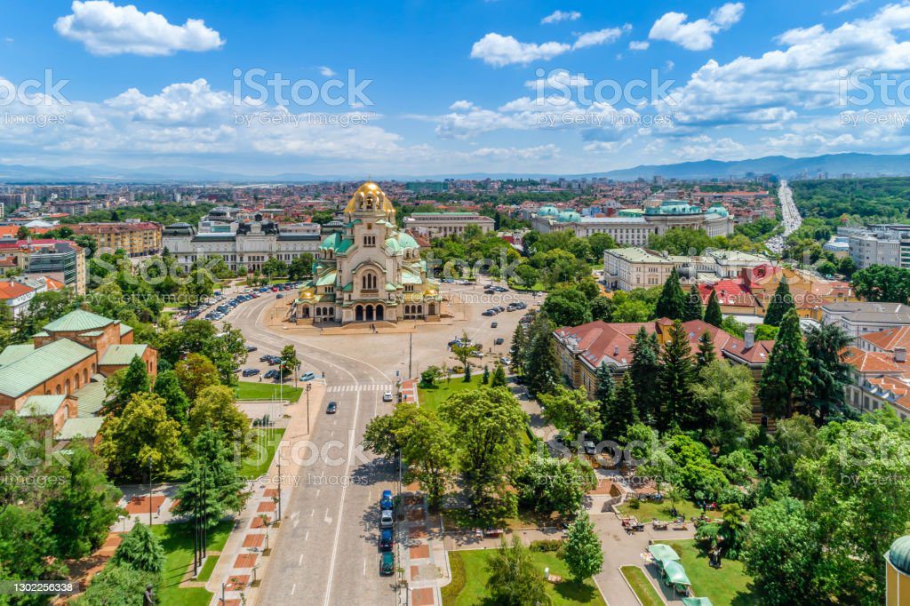 Aerial view of Alexander Nevski cathedral in Sofia